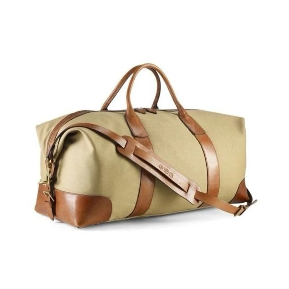 Polo Ralph Lauren Duffle Bag Safari XL Tan Cognac Canvas Leather  (23 x 12 x 10)